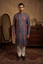 Navy blue kurta set with allover print