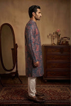 Navy blue kurta set with allover print