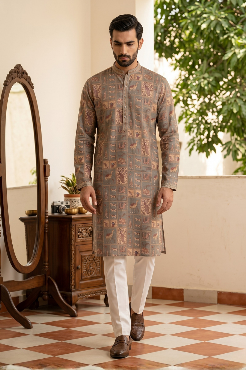 Printed green kurta top