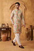 Grey colour kurta pant with allover embroidery