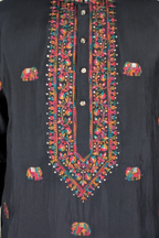 Black kurta top with thread work and elephant design