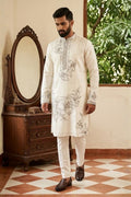 White colour kurta set  with black thread work