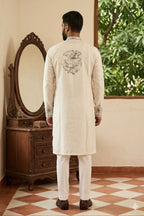 White colour kurta set  with black thread work