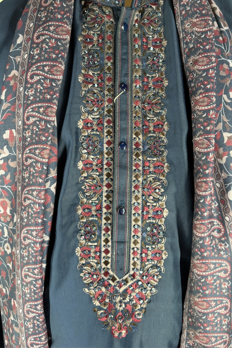 Navy blue kurta set  with embroidered dupatta