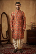 Imperial Amber Printed Kurta set with a traditional motif pattern with collar and neck lace
