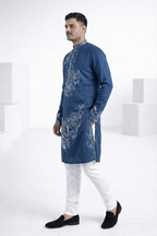 Blue colour kurta with white floral thread work