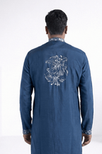 Blue colour kurta with white floral thread work
