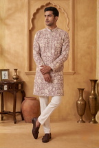 Wine colour kurta set with thread work and minimal zari embroidery