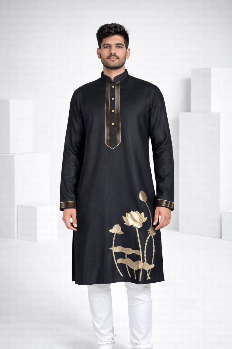 Black  colour kurta top with sleeves  work