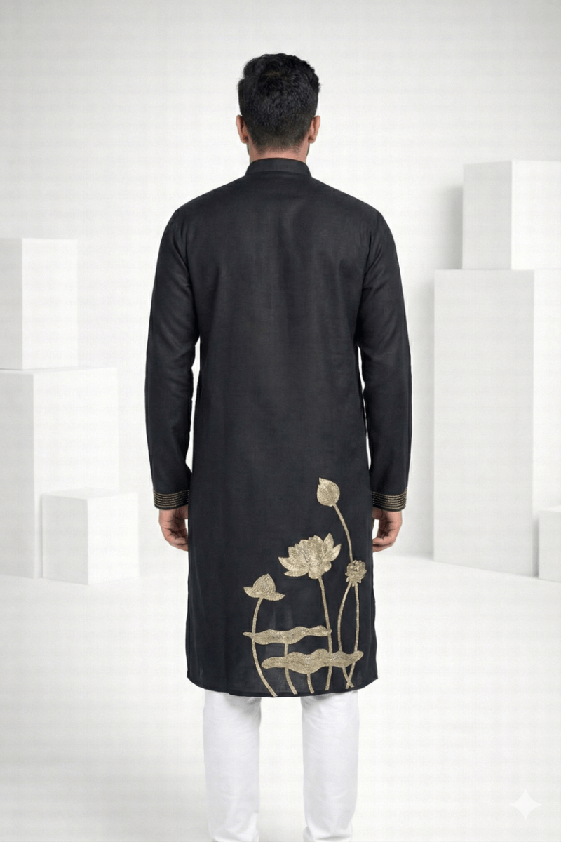 Black  colour kurta top with sleeves  work