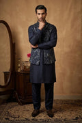 Black colour plain kurta top and pant with embroidered bundi