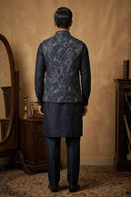 Black colour plain kurta top and pant with embroidered bundi