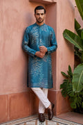 Blue colour kurta set with floral motifs