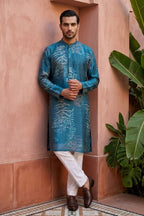 Blue colour kurta set with floral motifs