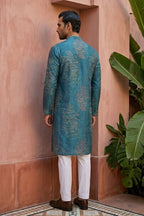 Blue colour kurta set with floral motifs