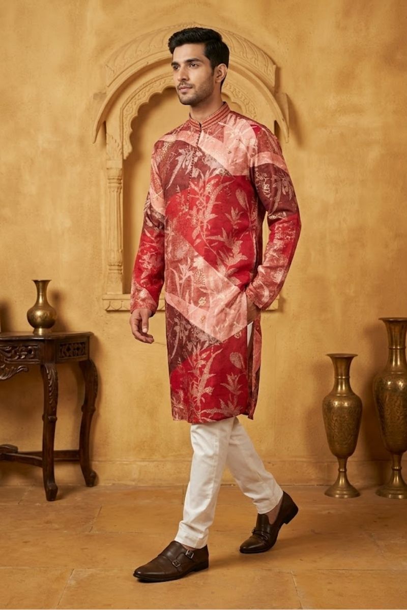 Maroon printed kurta set