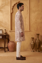 Wine colour kurta set with thread work and minimal zari embroidery