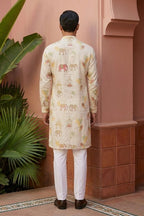 Cream kurta pant  with elephant print motifs