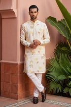 Cream kurta pant  with elephant print motifs