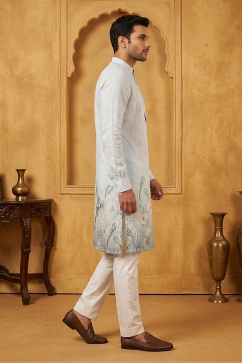 Blue colour kurta with floral print and pant