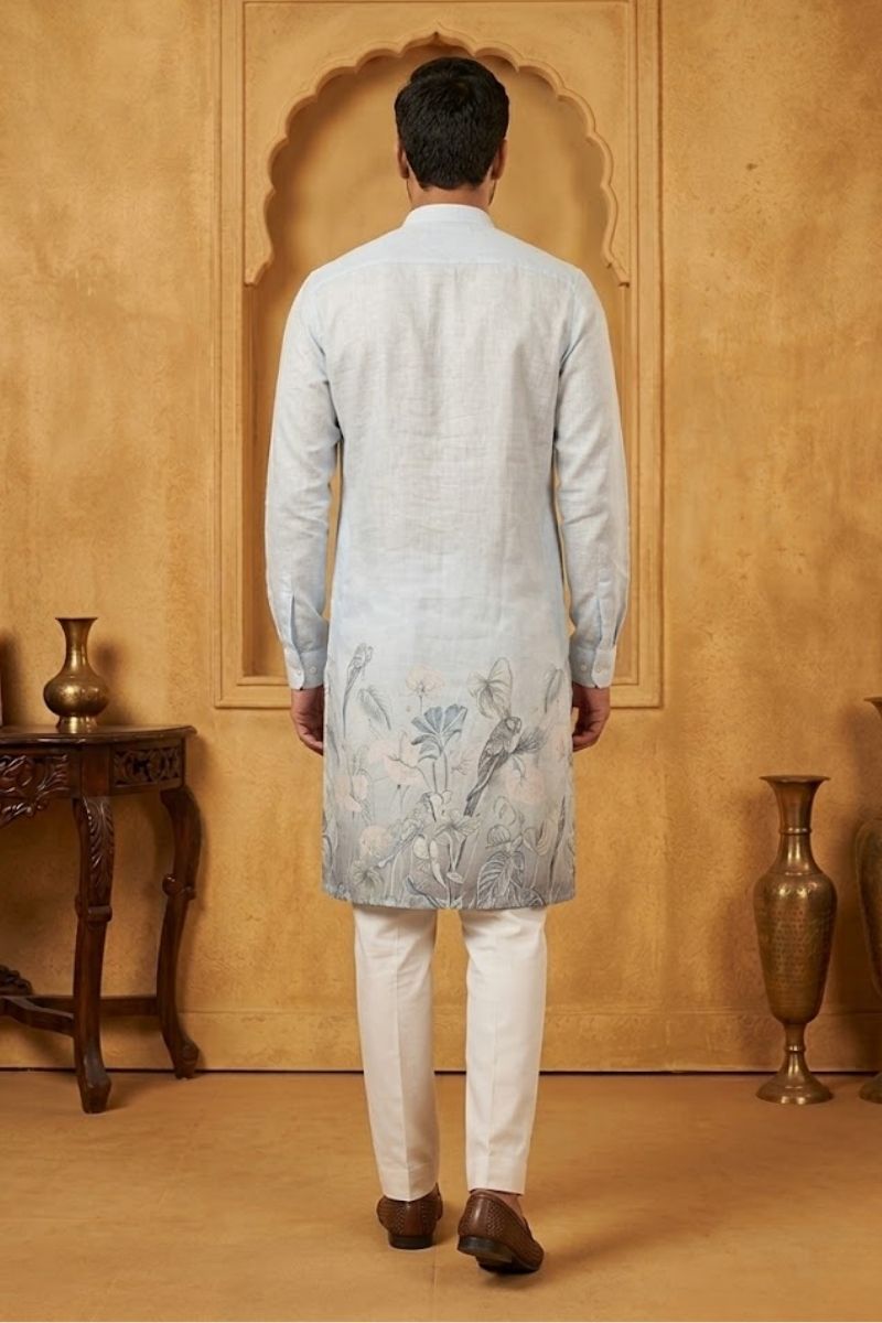 Blue colour kurta with floral print and pant