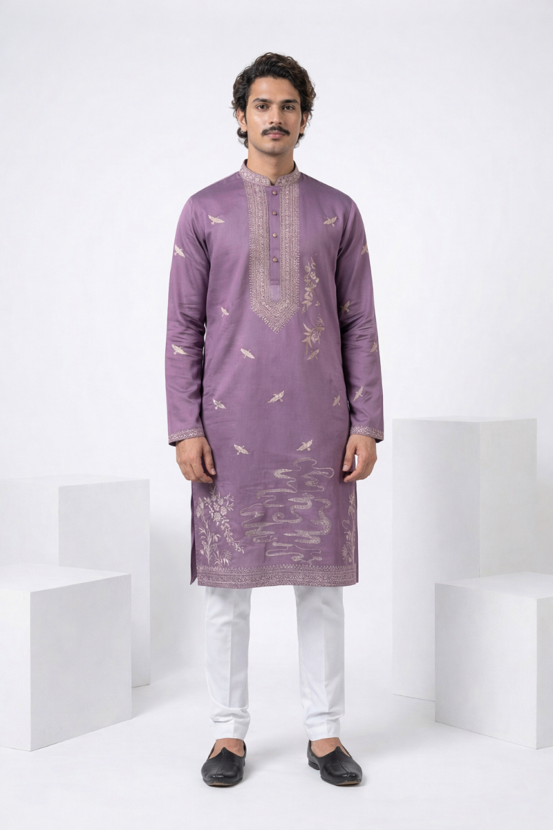 Purple colour kurta top with thread work