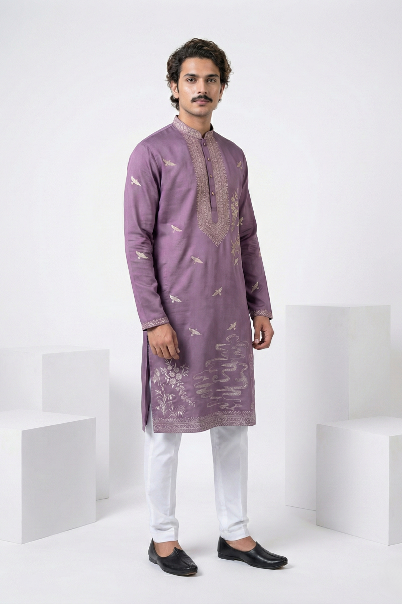 Purple colour kurta top with thread work