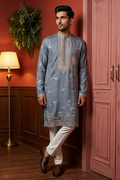 Grey colour kurta top with thread work and pant