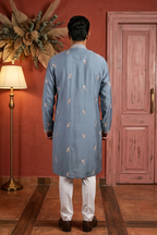 Grey colour kurta top with thread work and pant