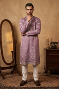 Purple colour kurta top with thread work with pant