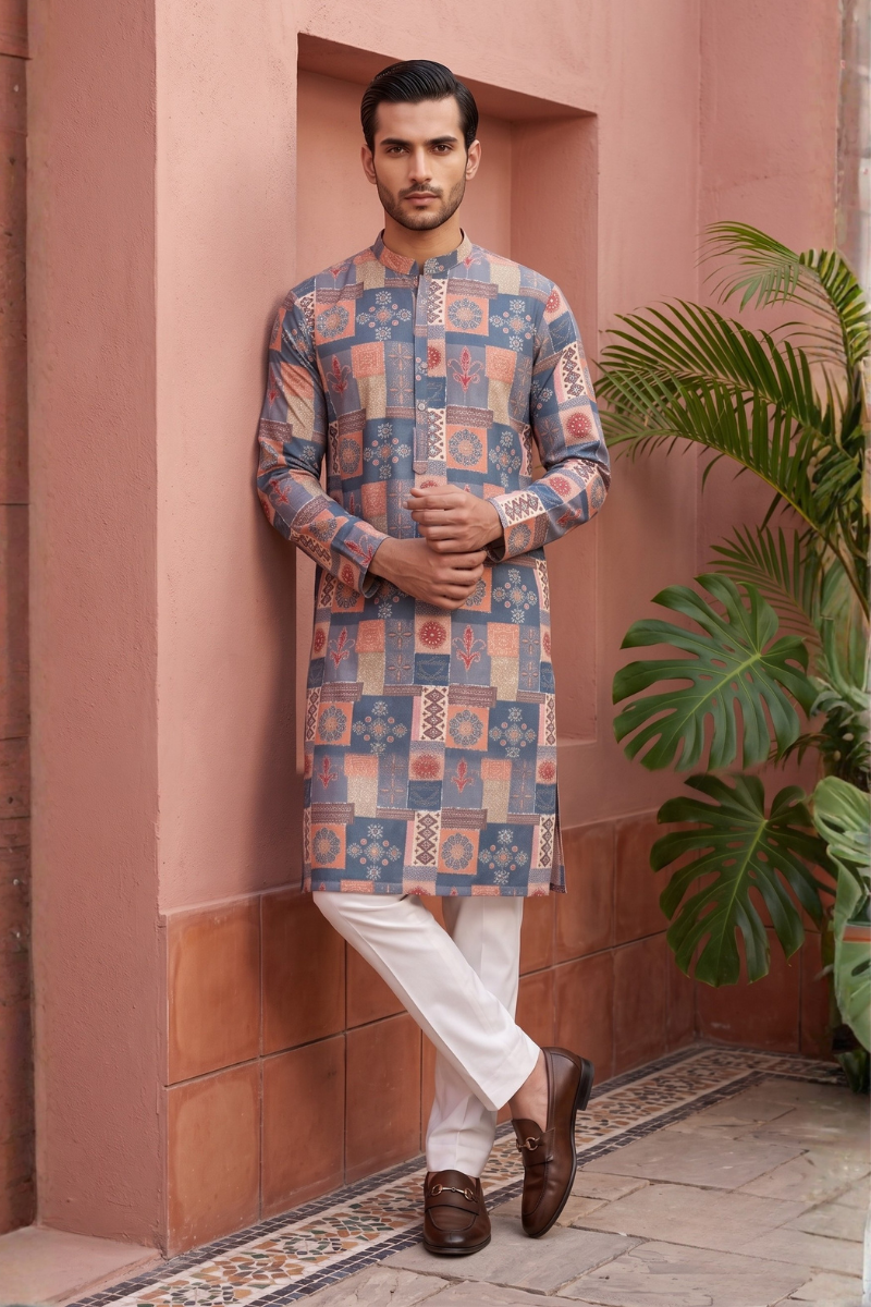 Semi sheer cotton kurta with a multi print design