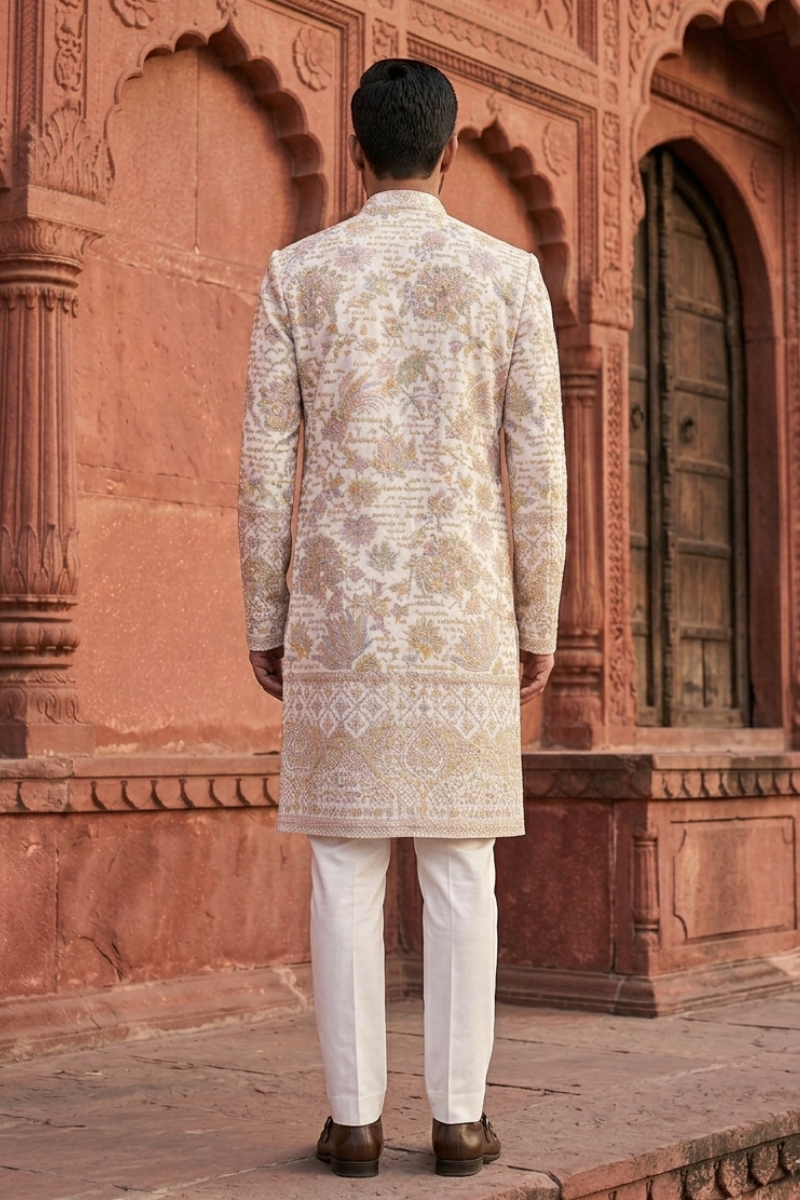 White colour kurta top with allover thread work and embroidery with pant