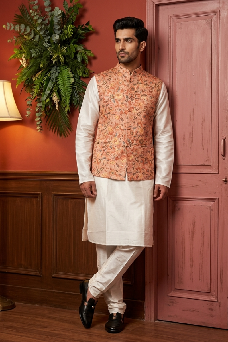 Brown colour printed floral design bundi