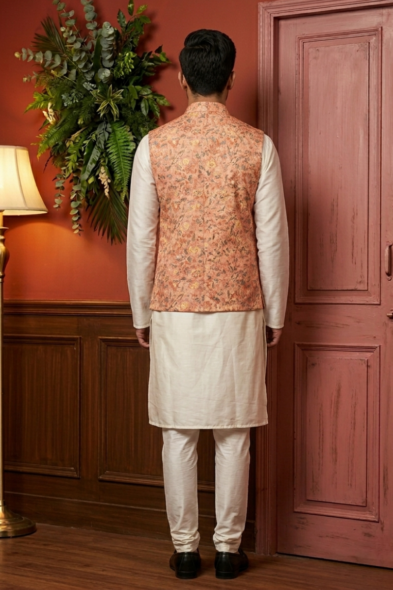 Brown colour printed floral design bundi