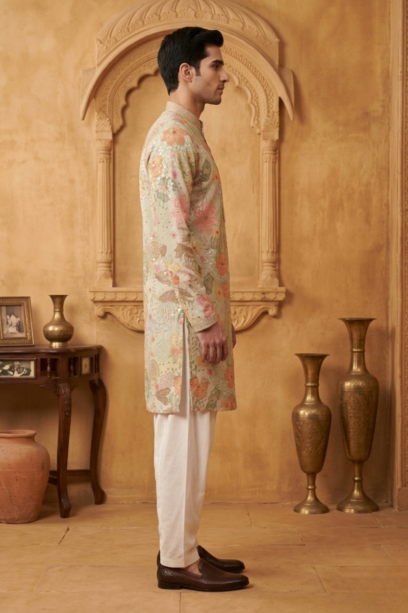 Grey colour kurta top with allover embroidery