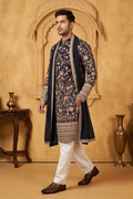 Black colour kurta top and dupatta with allover colourful thread work and pant