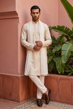 White colour kurta pant  and dupatta with allover thread embroidery