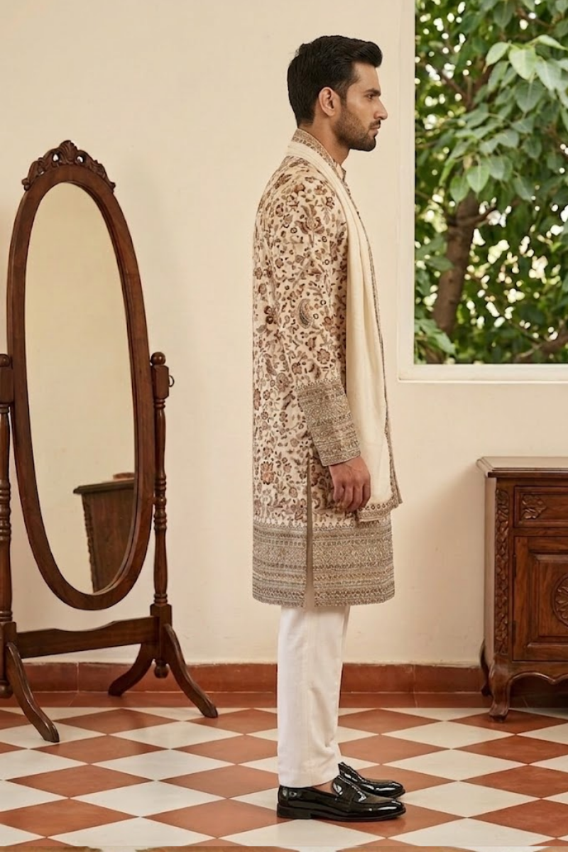 White colour kurta top and dupatta with allover colourful thread work