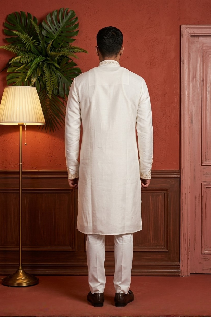 White kurta set with white thread work