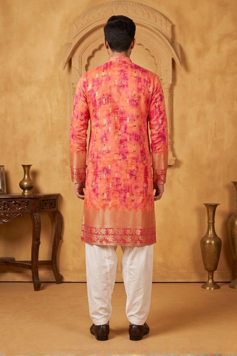 Orange and red colour kurta top with allover floral  printed work