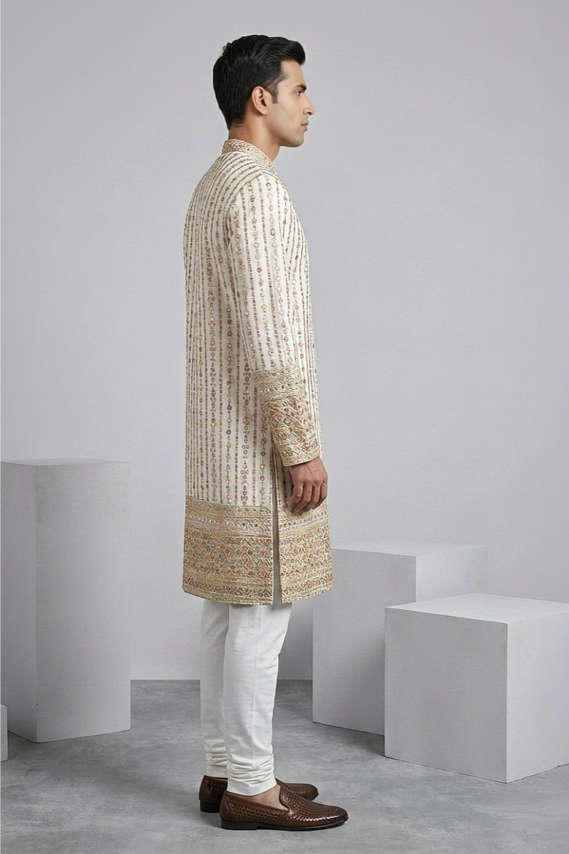 White colour kurta top with thread work and mirror work