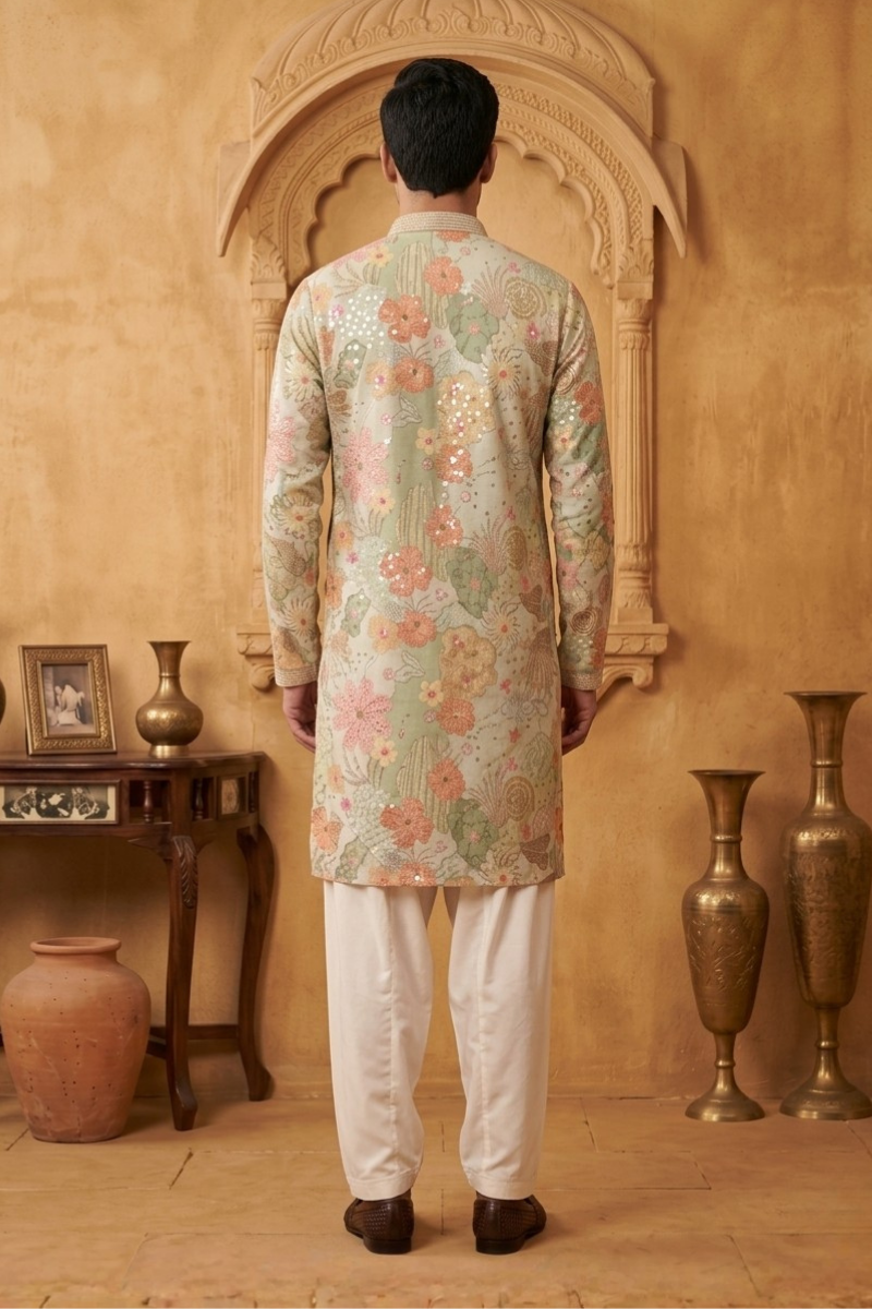 Grey colour kurta top with allover embroidery