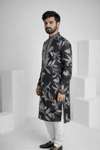 Black colour kurta top with white floral print