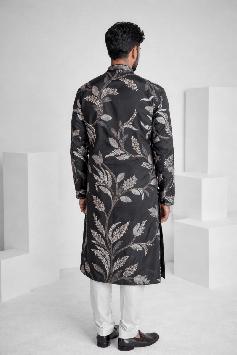 Black colour kurta top with white floral print