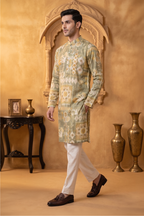 Grey cotton kurta top with embroidery