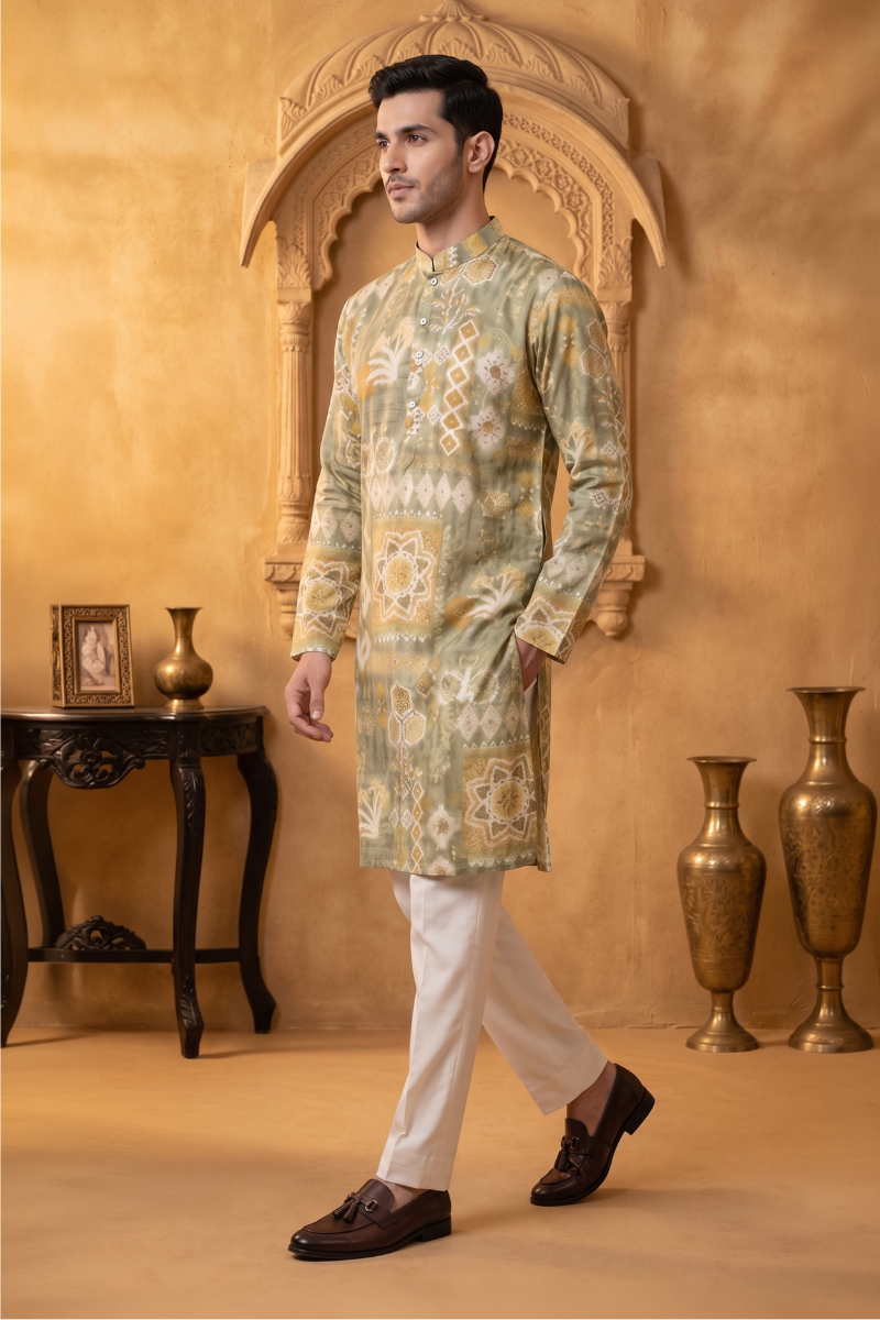 Grey cotton kurta top with embroidery