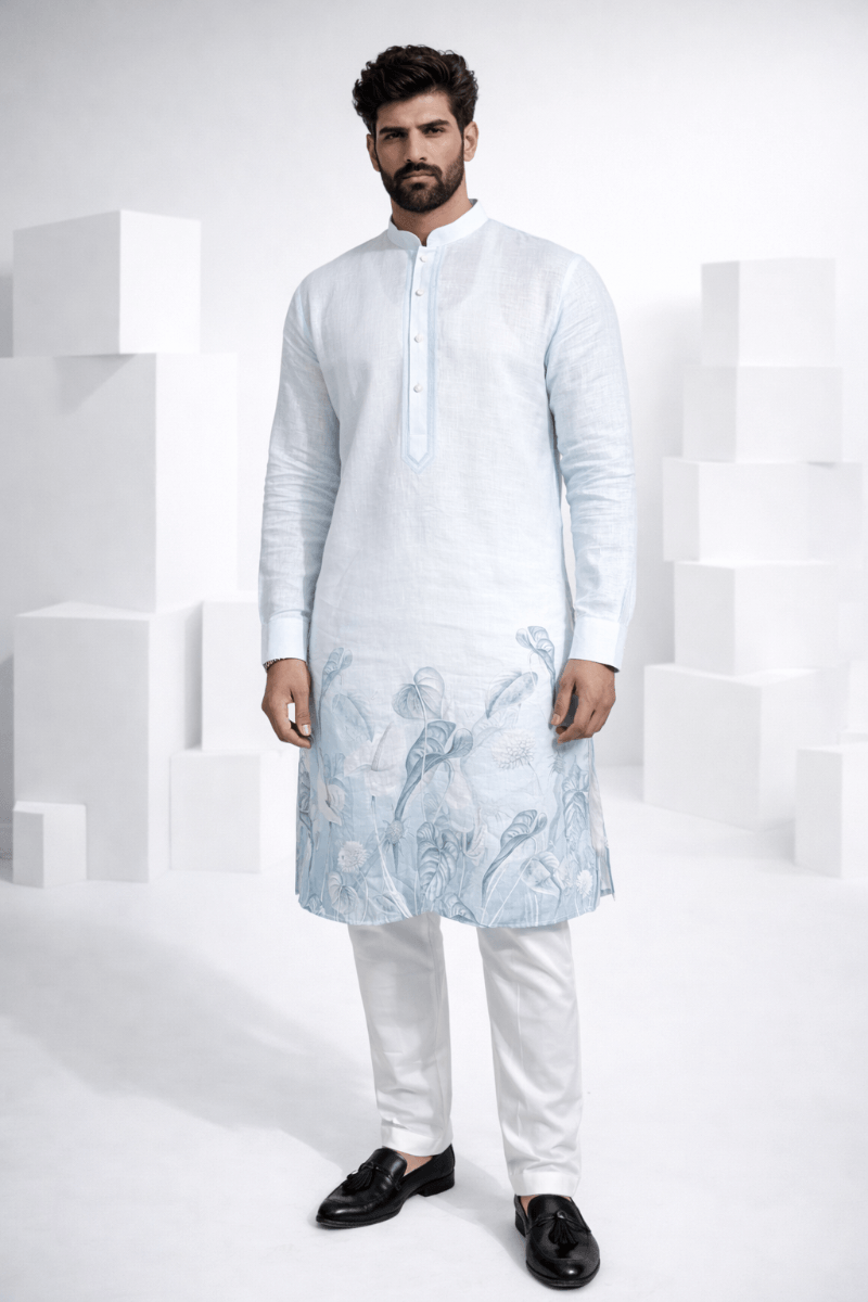Blue colour kurta with floral print