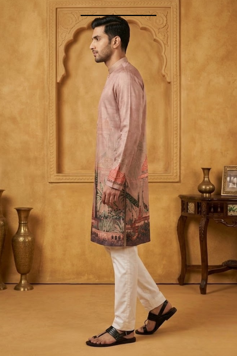 Onion colour kurta top with printed work