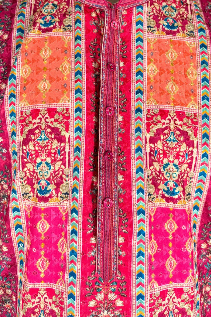 Mustard colour georgette fabric kurta with allover printed embroidery kurta set