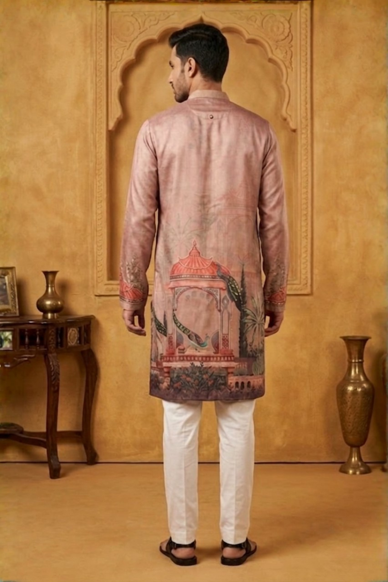 Onion colour kurta set with printed work